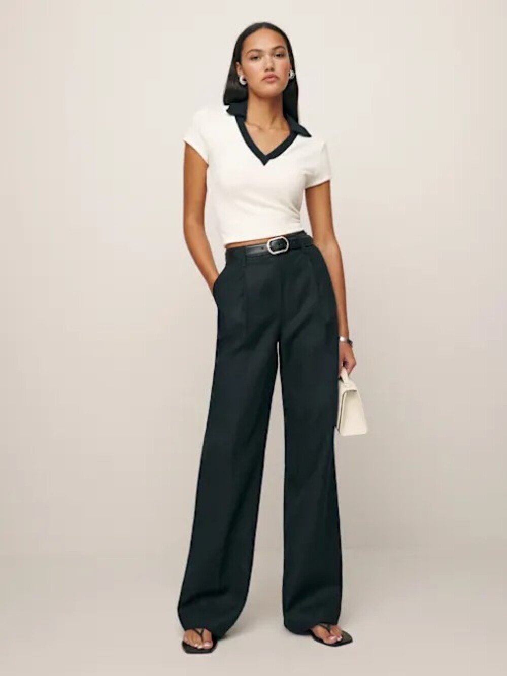 Reformation Alex Linen Mid Rise Pant Black - Size 6